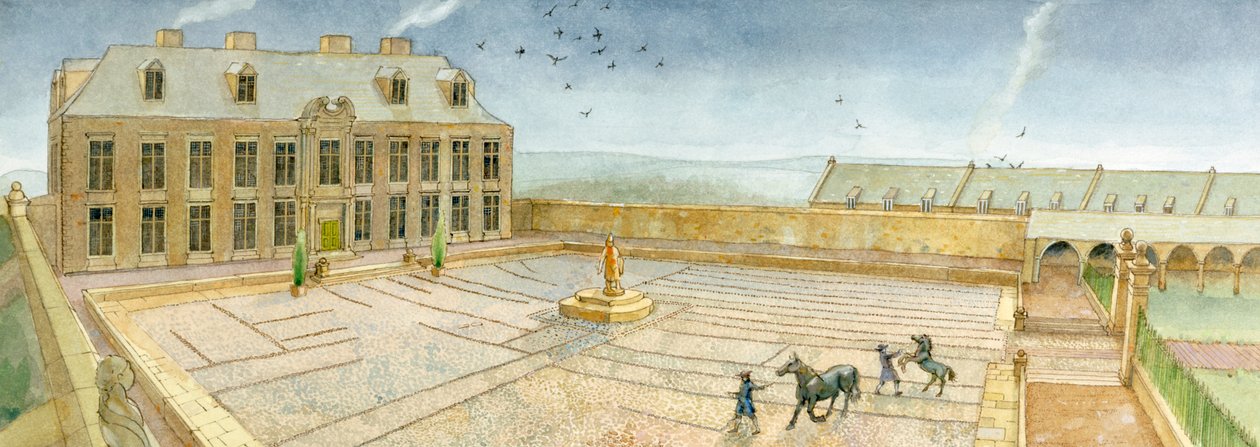 The Cholmley Mansion Banqueting Hall and Forecourt at Whitby Abbey in 1700 by Judith Dobie
