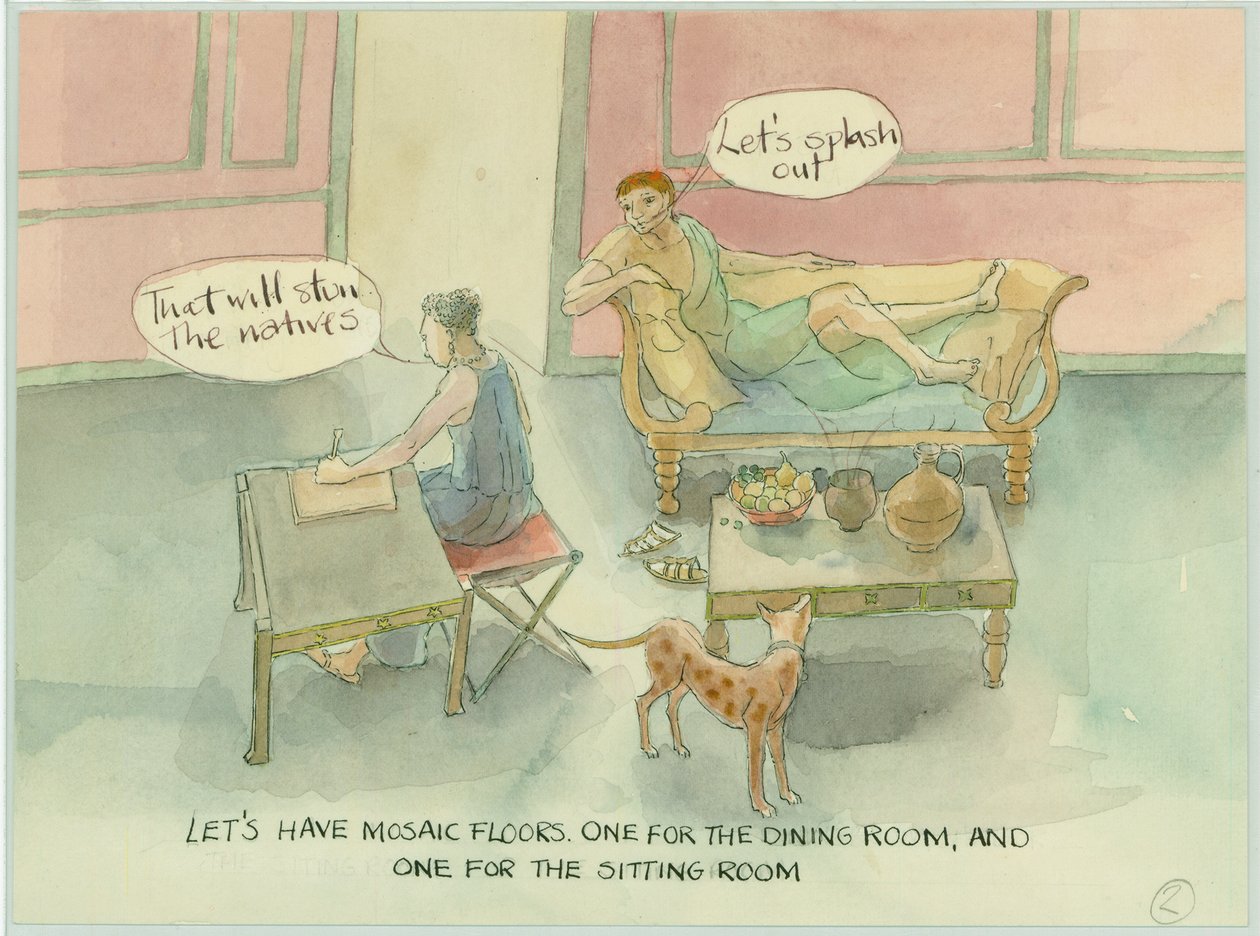 Two characters in their newly built villa by Judith Dobie