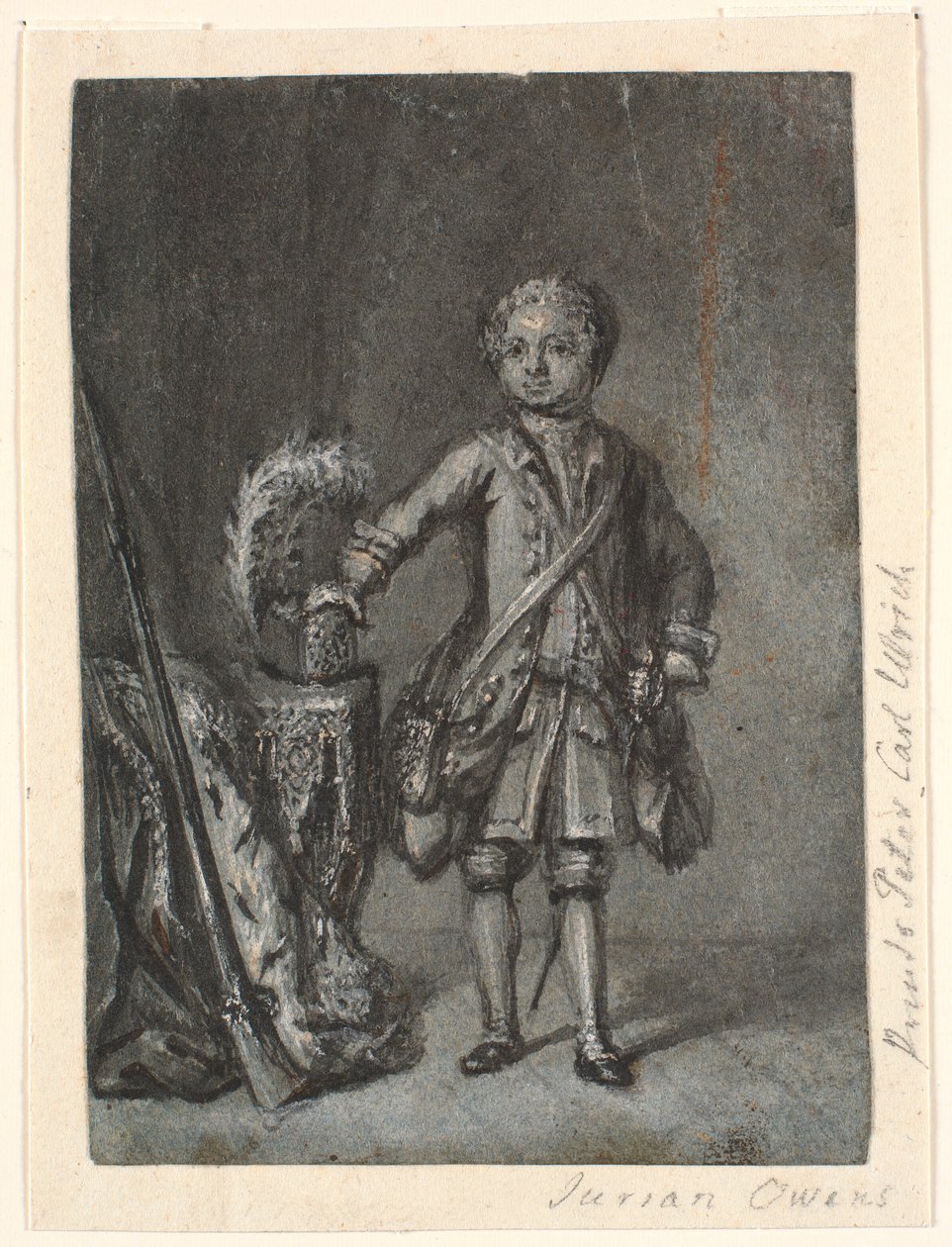 Portrait of a Standing Boy in Hunting Gear; Left a Table with Hunting Hat and Long Rifle. Prince Peter Carl Ulrich? by Jürgen Ovens