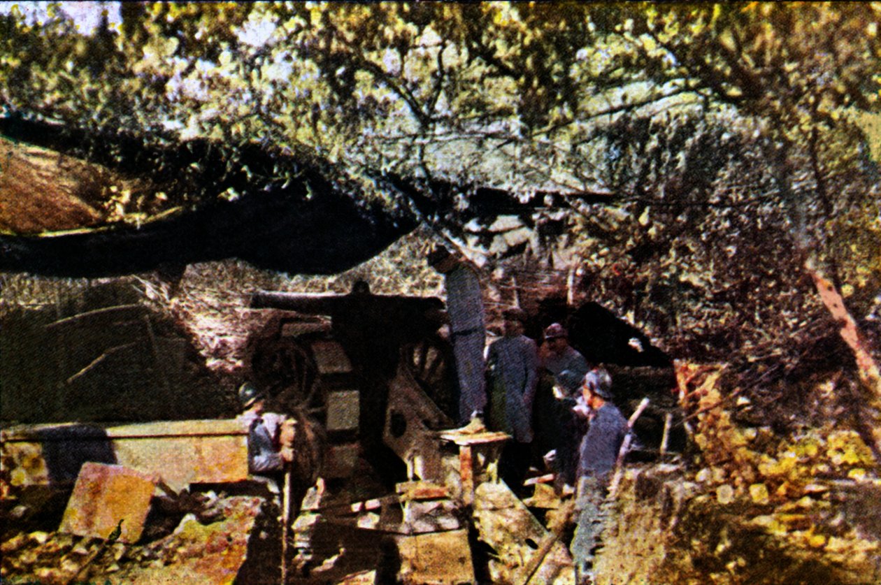A French Battery of Heavy Guns Under Camouflage Netting in the Forest, Verdun, September 1916 by Jules Gervais Courtellemont
