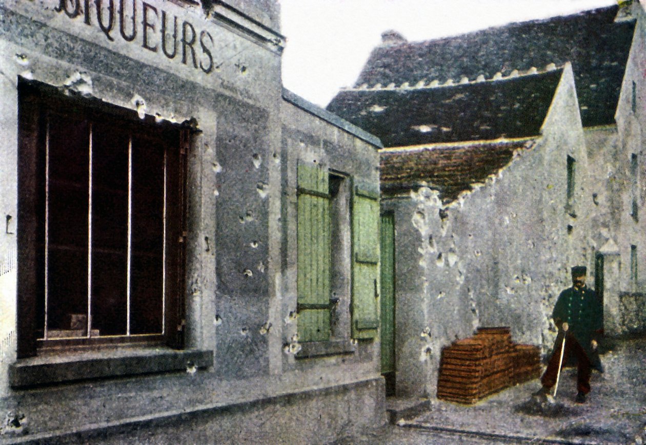 A French soldier cleaning up in the town of Barcy near Meaux during the Battle of the Marne east of Paris, September 1914 by Jules Gervais Courtellemont