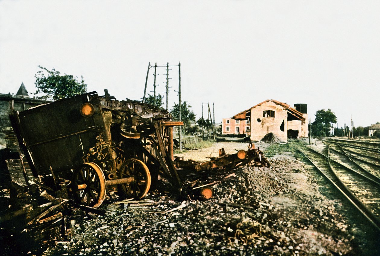 The damaged train station of Dombasle-en-Argonne west of Verdun, September 1916 by Jules Gervais Courtellemont
