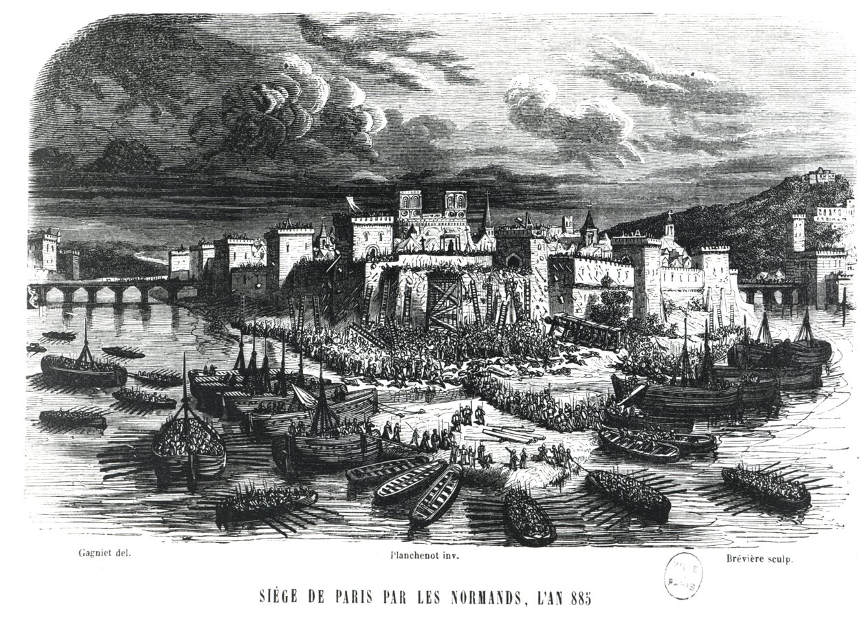 Norsemen besieging Paris in 885, 19th century by Jules pseudonym for Gagne, Jacques Gagniet