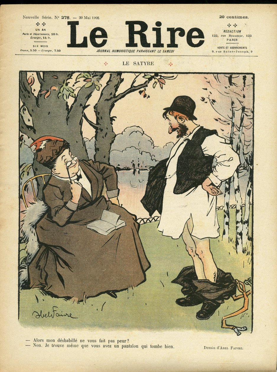 Illustration for the Cover of Le Rire, 30/05/08 - The Satyr - Nature Vegetation, Love, Fashion, Tree, Glassware by Jules Abel Faivre