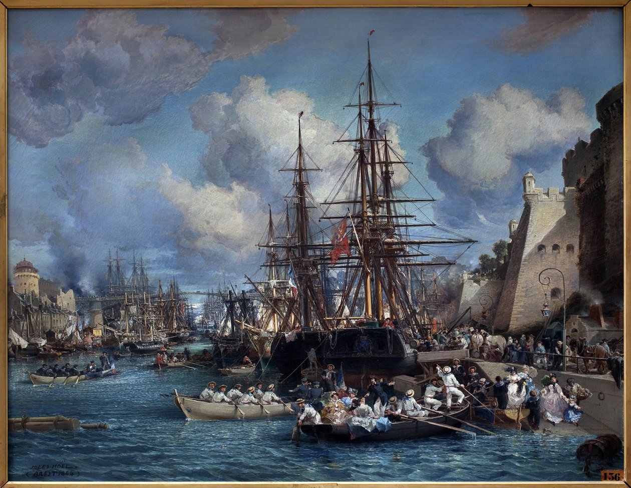The port of Brest (France) in 1864. by Jules Achille Noel