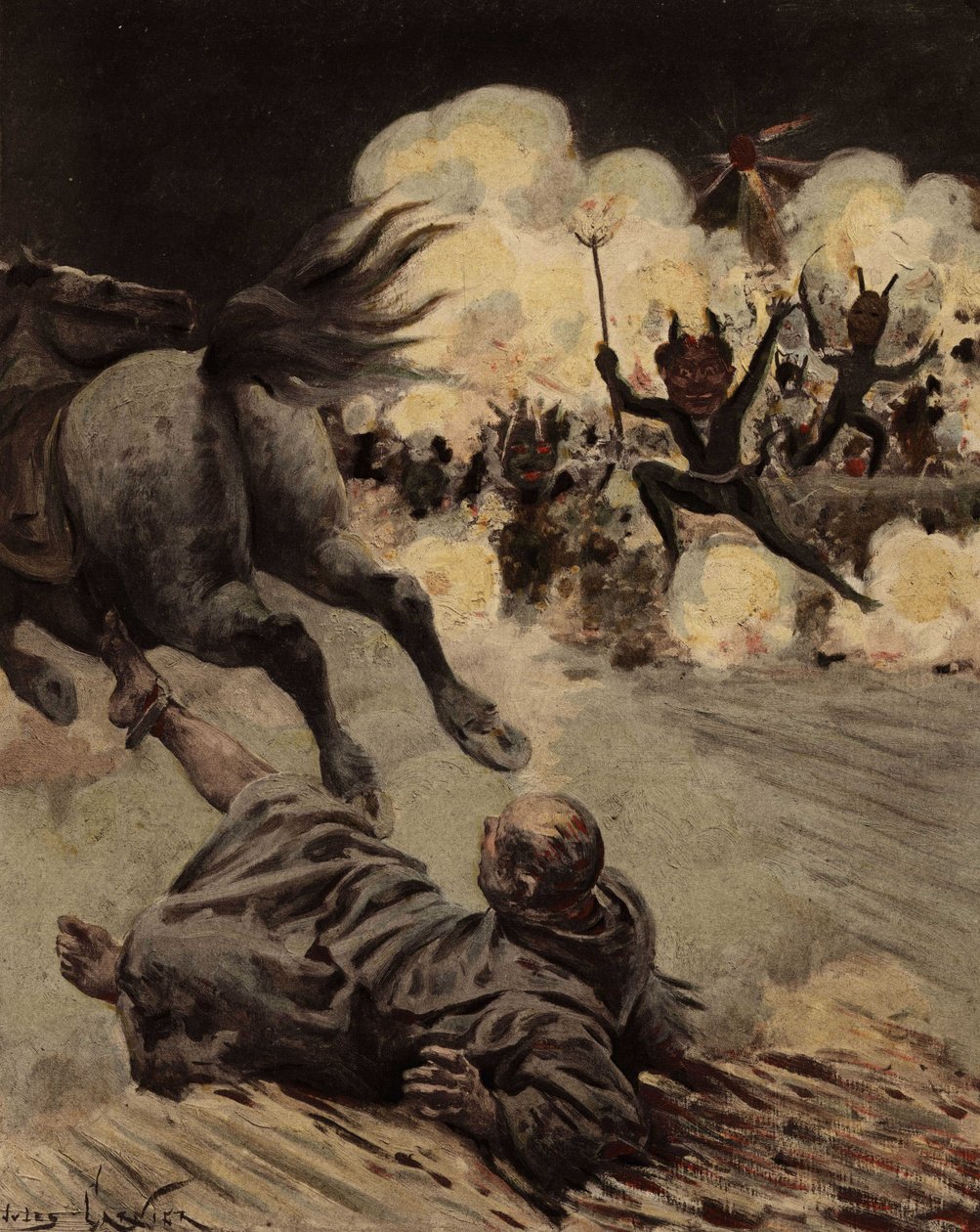Brother Etienne Tappecoue drained by his horse. Illustration by Jules Garnier. In 