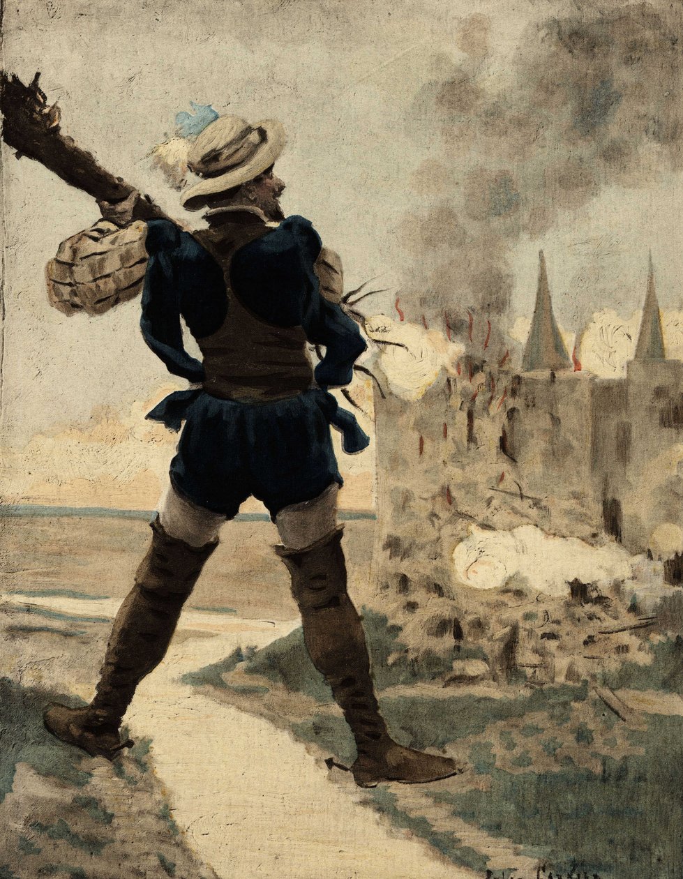 Gargantua destroying the castle of the Gue de Vede with a tree. Illustration by Jules Garnier. In 
