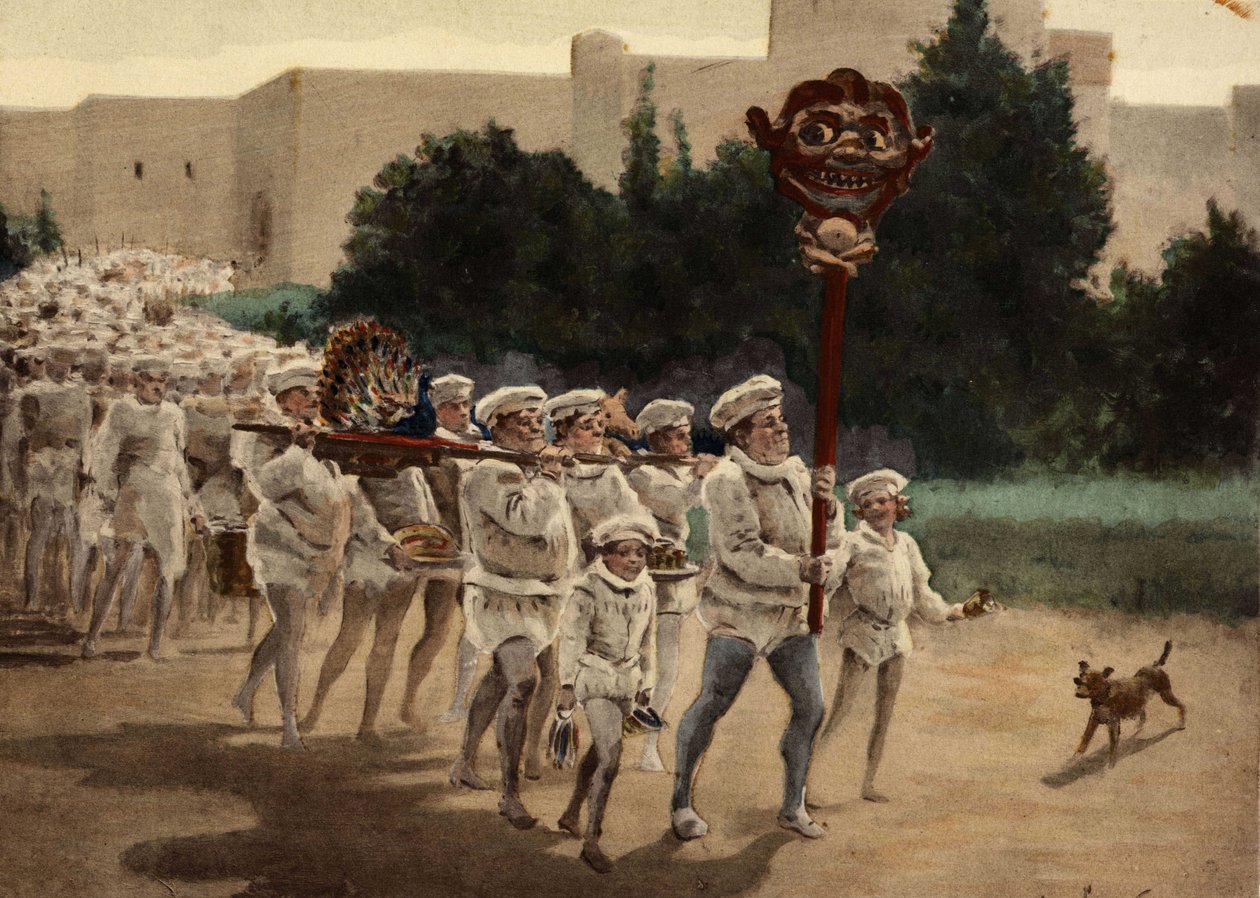 Gastrolaters Advancing Towards Their God Gaster. Pantagruel. Illustration by Jules Garnier. In 