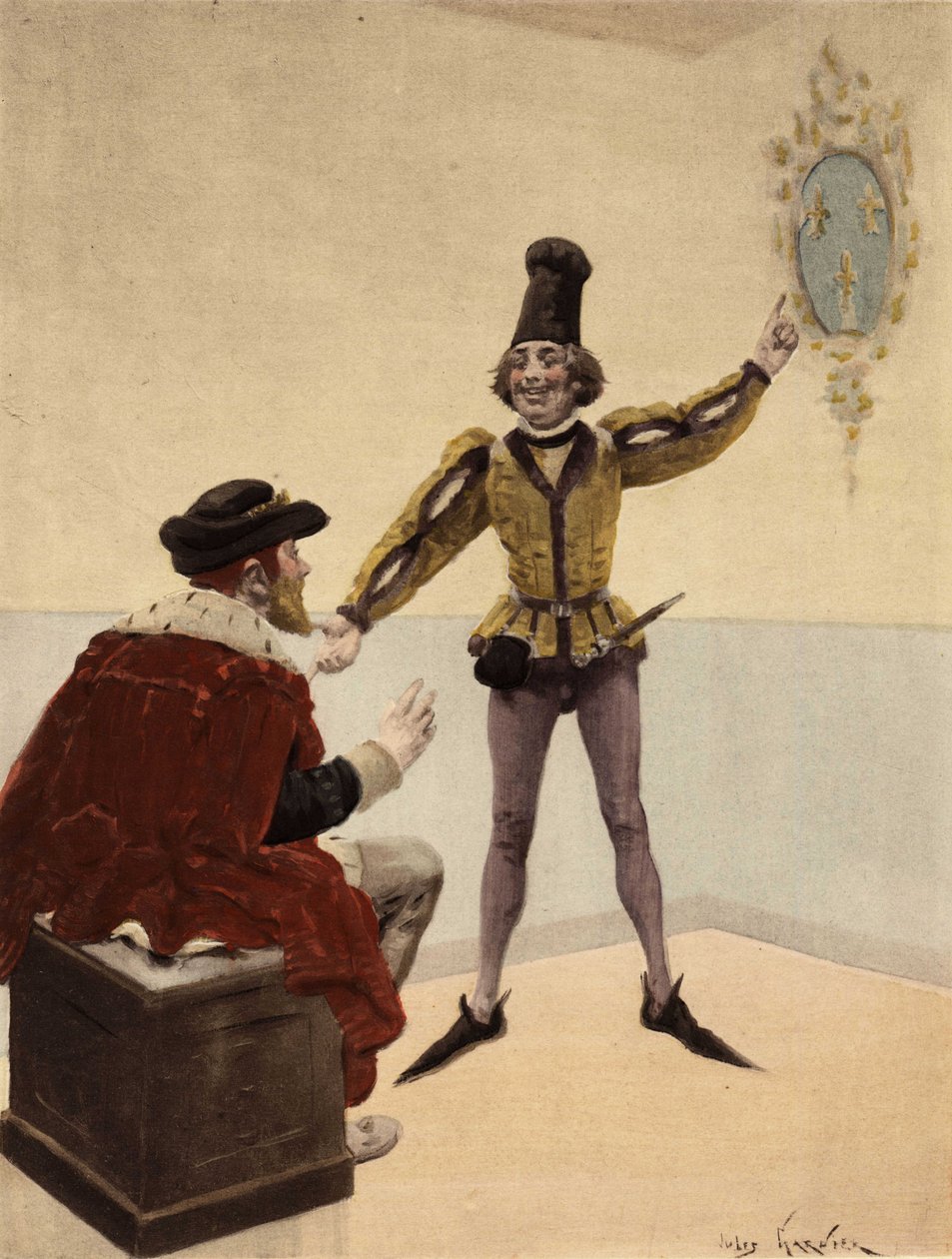 King of England Edward V, on His Toilet, Looking at the Coat of Arms of France that His Doctor Shows Him. Pantagruel. Illustration by Jules Garnier. In 