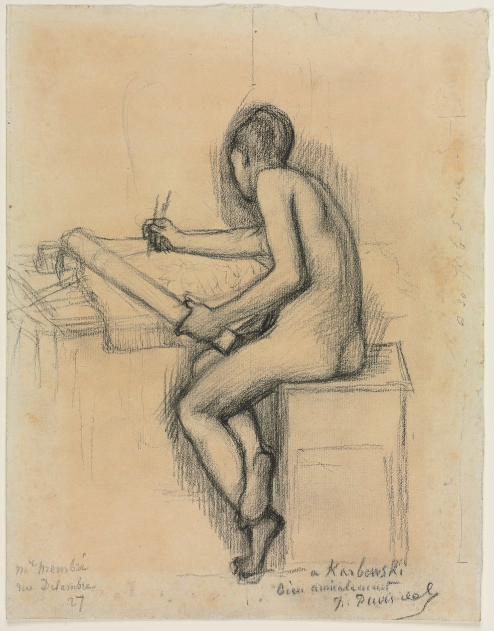 Study of a Seated Nude Female Model Drawing by Jules Bastien Lepage