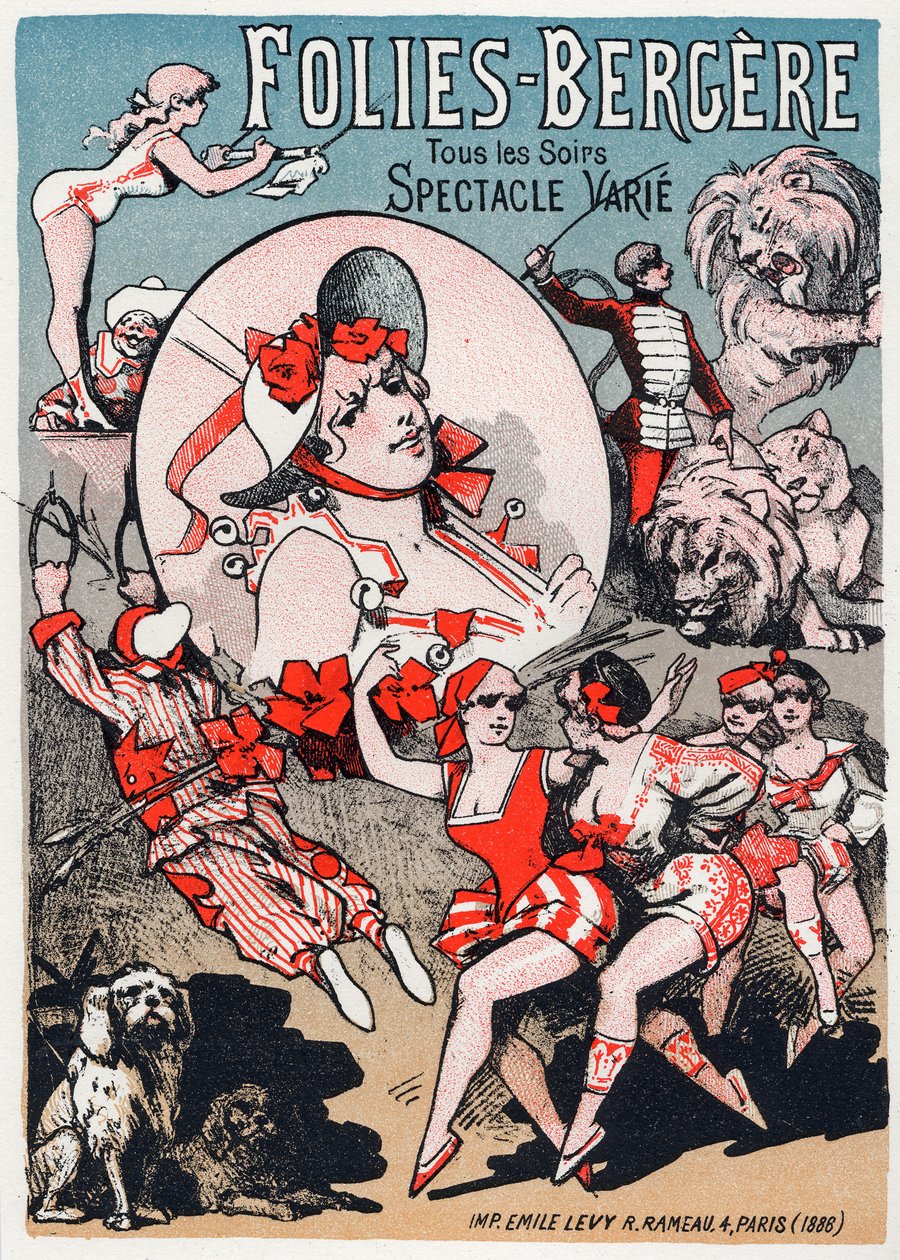 Show at the Folies Bergeres, Paris. Poster by Jules Cheret, France by Jules Cheret