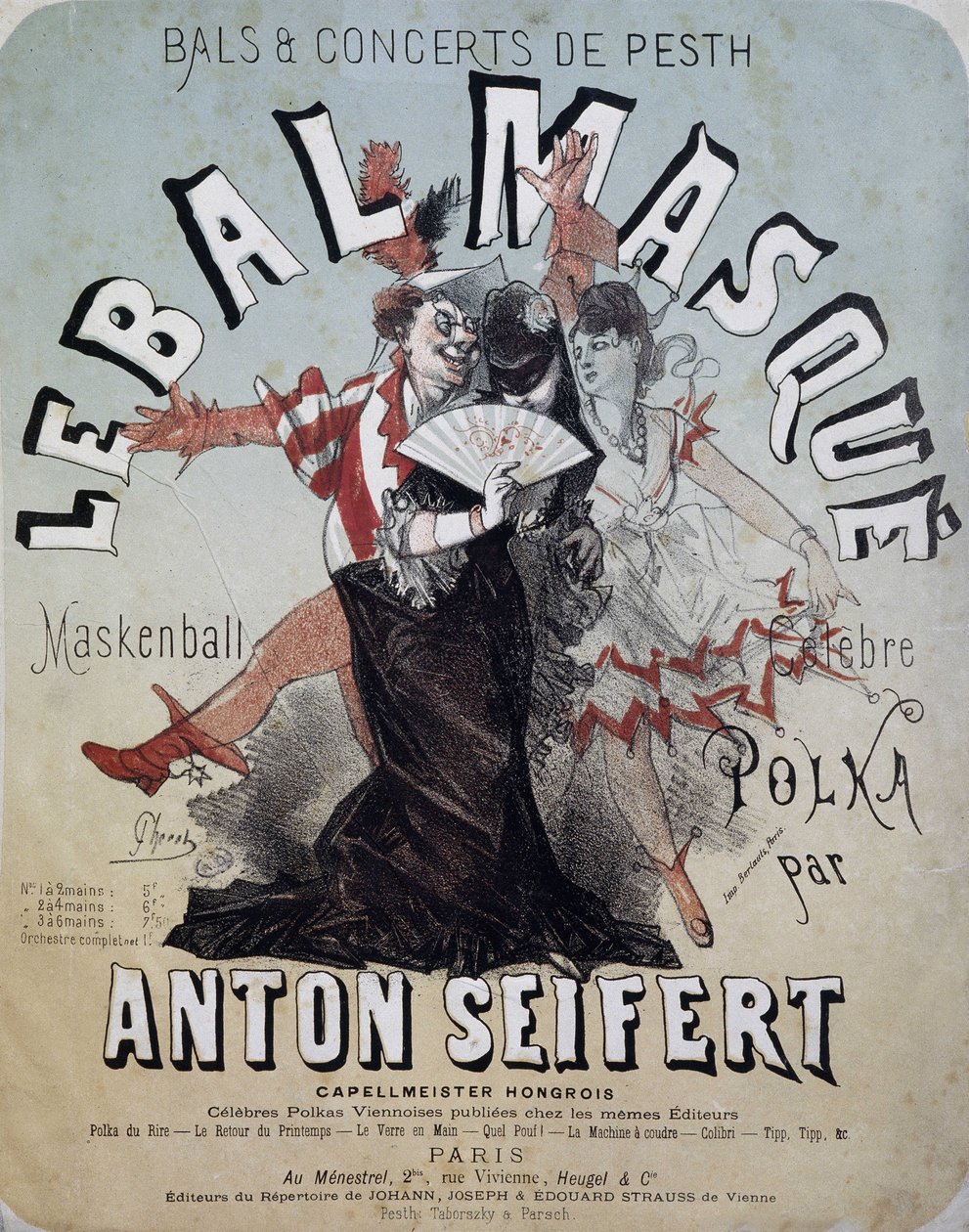 Ball and Concert of Pesth: The Masked Ball (Maskenball, famous polka by Anton Seifert) - Poster by Jules Cheret, n.d. by Jules Cheret