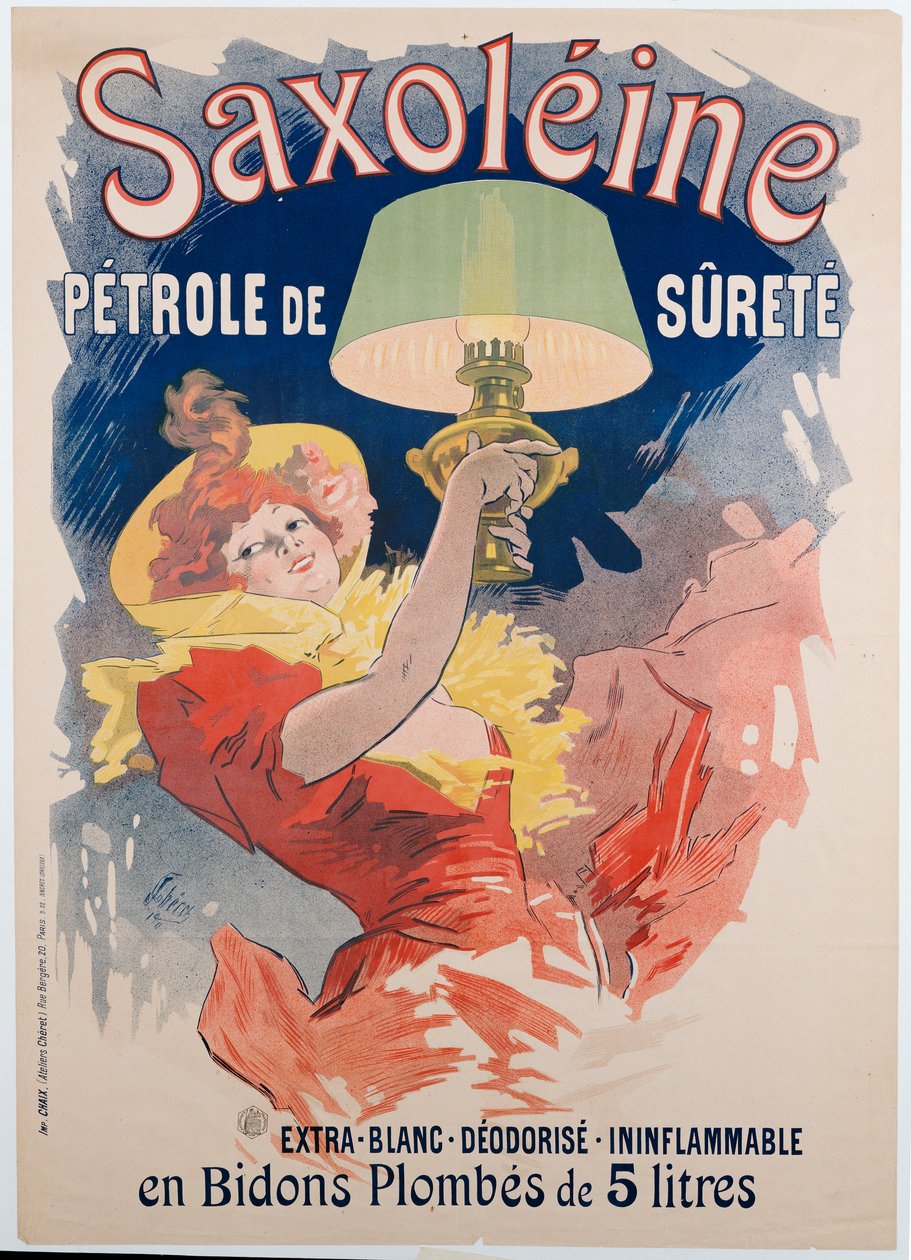 Poster Advertising Saxoleine, Safety Lamp Oil by Jules Cheret