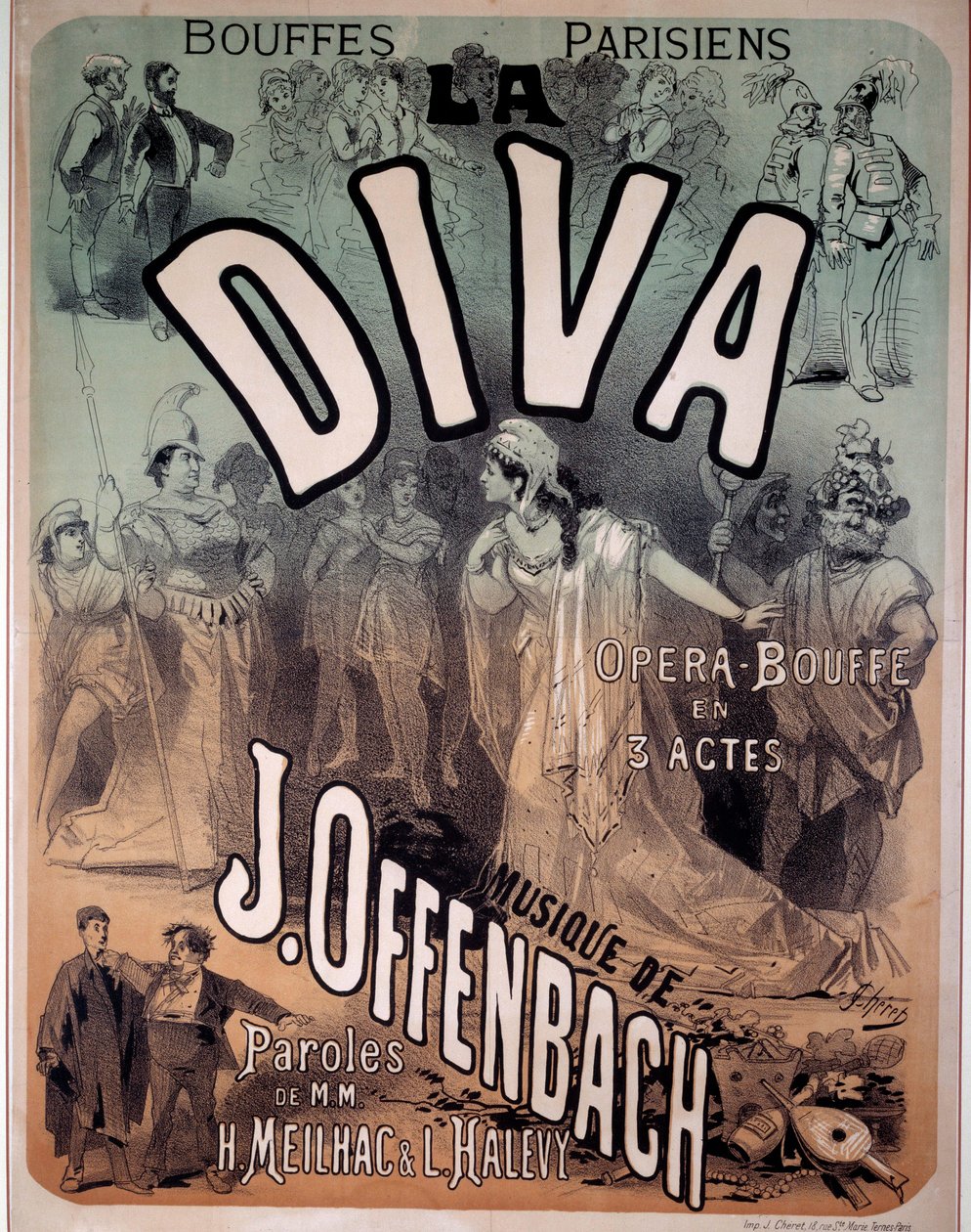 Poster for the operette Diva put to music by Jacques Offenbach at the Parisian Bouffes by Jules Cheret