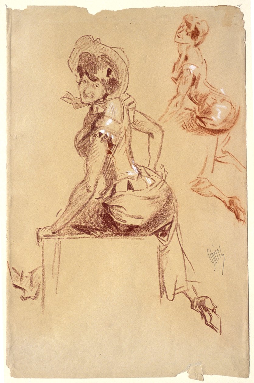 Two Studies of Seated Woman Seen from the Back, Looking over Her Left Shoulder by Jules Cheret
