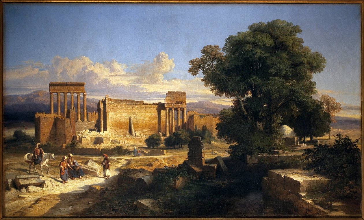 Ruins of Baalbek (Ancient Heliopolis, Present-Day Lebanon). Painting by Jules Coignet (1798-1860), Oil on Canvas by Jules Coignet
