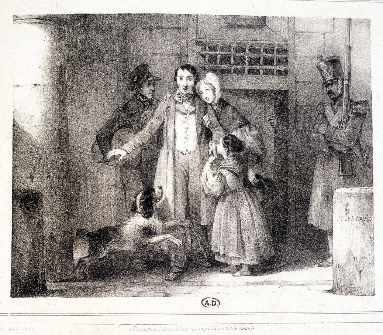 Man leaving prison and reunited with his family, c. 1830 by Jules David