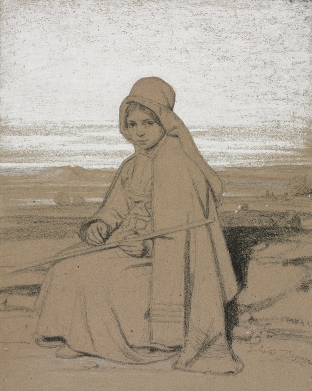 A Seated Shepherdess, 1800s by Jules Dupré