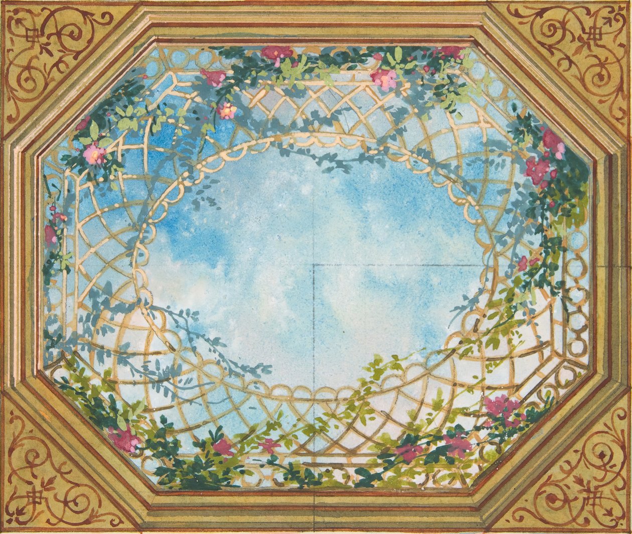 Design for a ceiling painted with clouds, trellises, and roses, second half 19th century by Jules Edmond Charles Lachaise and Eugène Pierre Gourdet