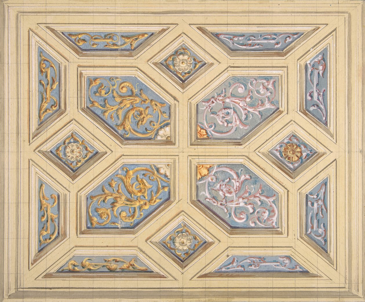 Design for a Coffered Ceiling Decorated with Rinceaux by Jules Edmond Charles Lachaise and Eugène Pierre Gourdet