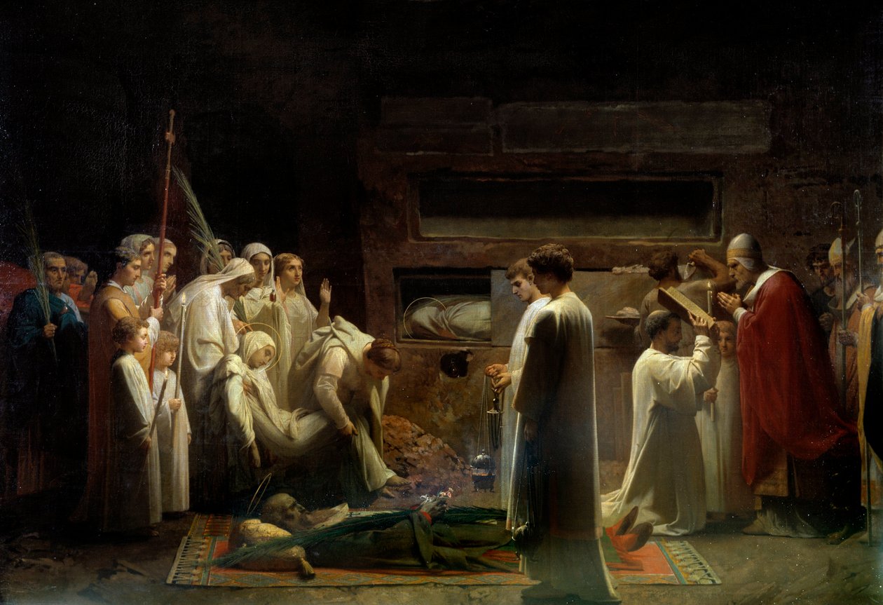 The martyrs at the catacombs Christian religious assembly at the funeral of the first Christians in Rome by Jules Eugene Lenepveu