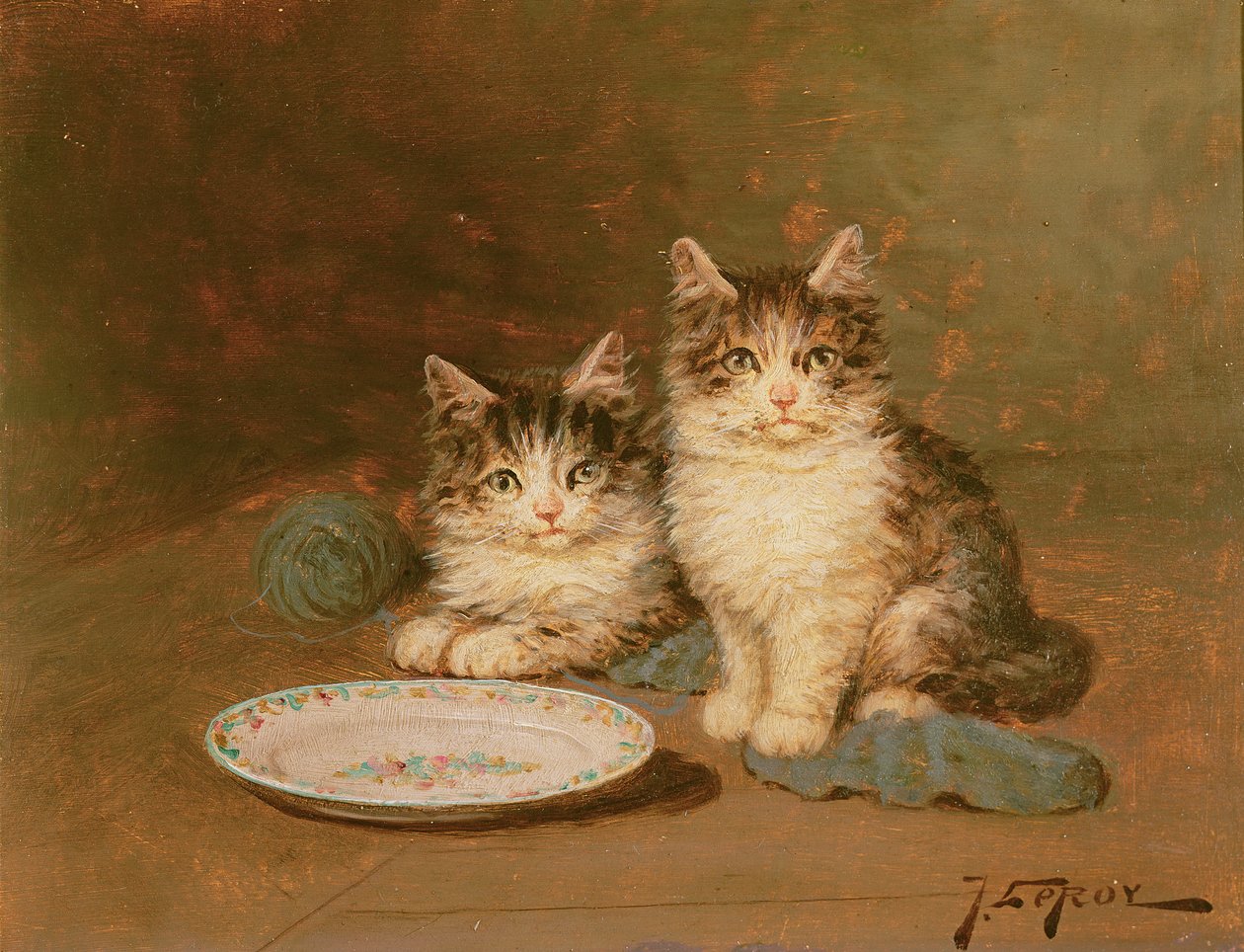 Two Kittens With An Empty Bowl by Jules Leroy