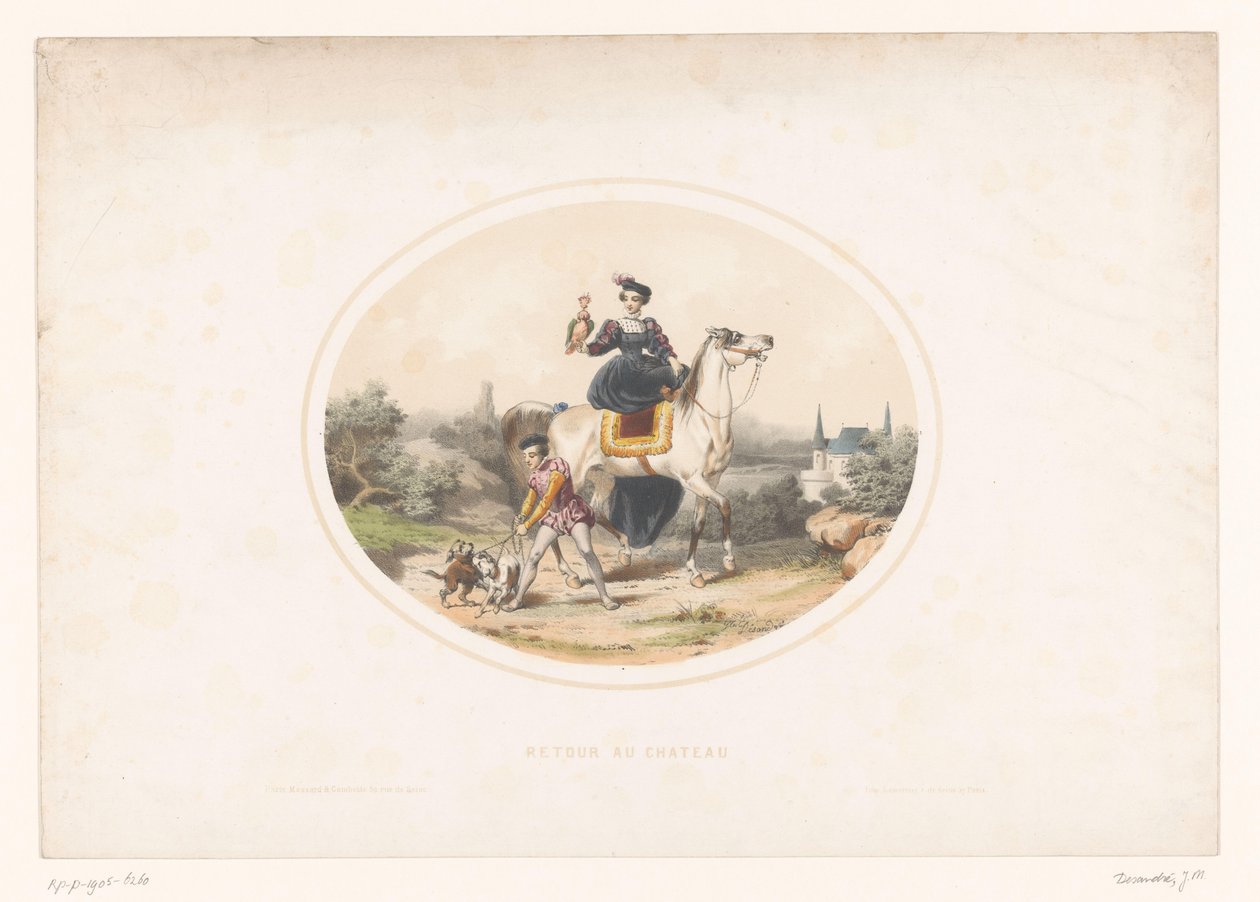 Noblewoman with Falcon on Horseback by Jules Marie Desandre