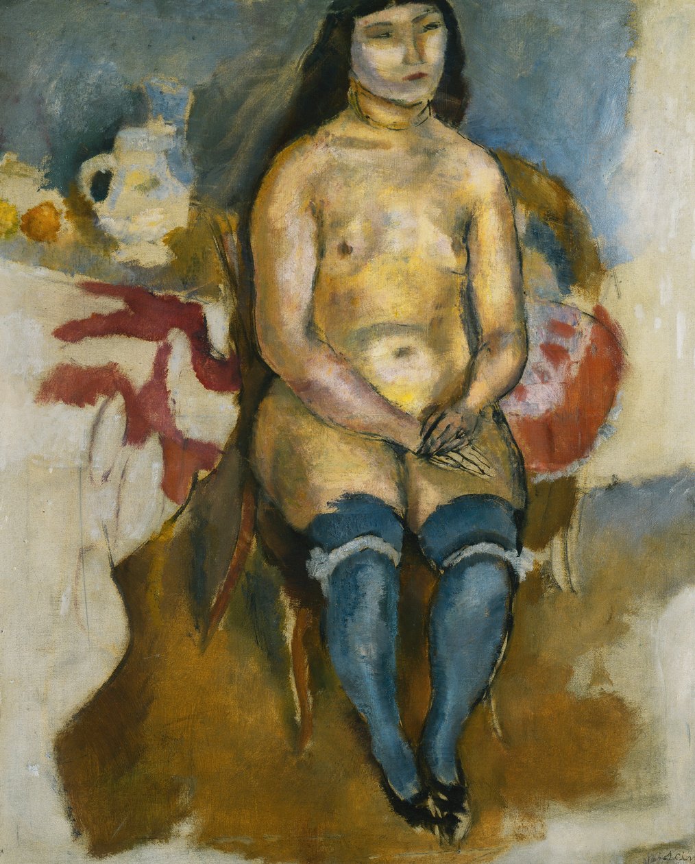 Asian in Blue Stockings, 1922 by Jules Pascin