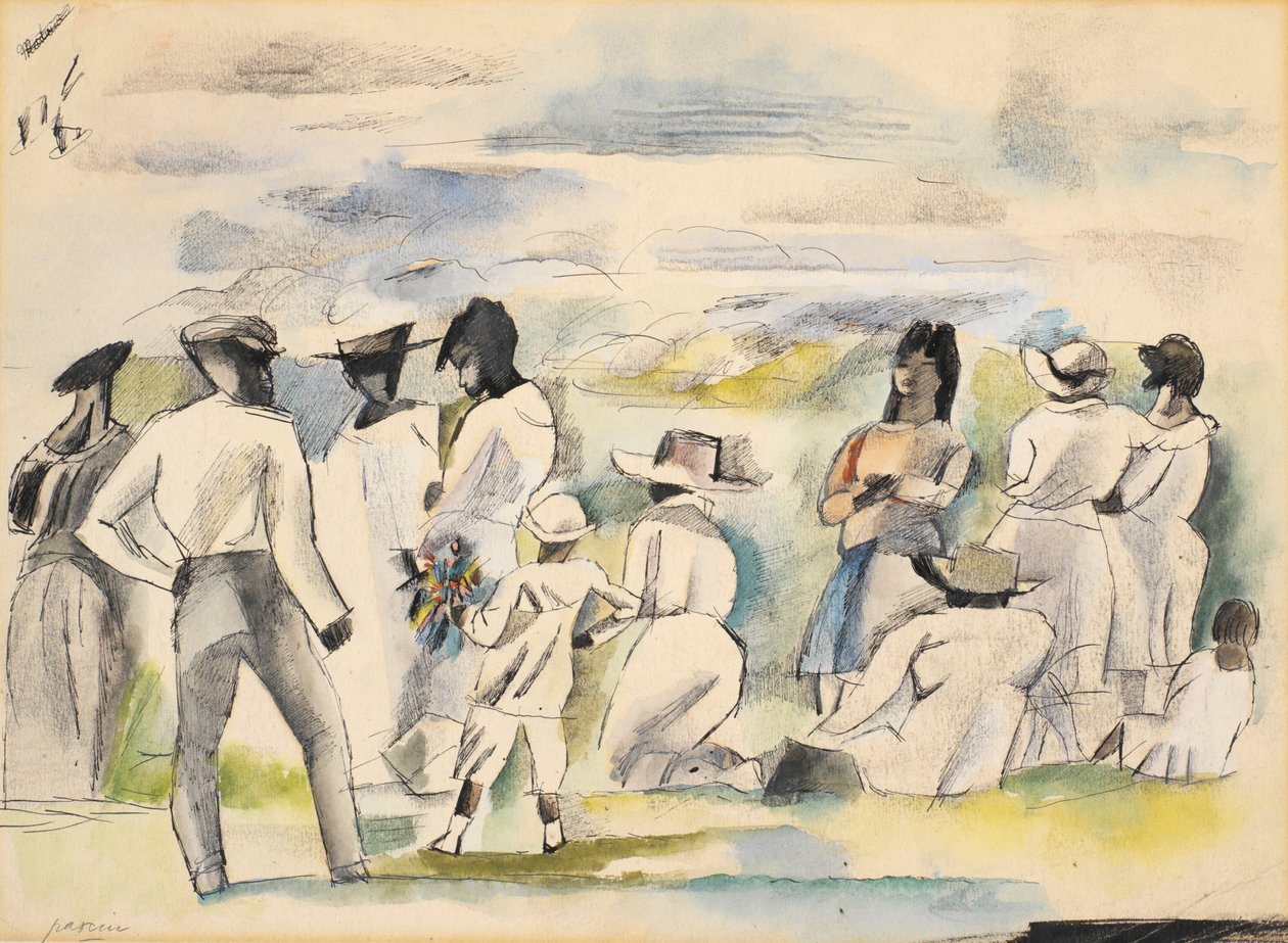 Black with Boy Holding Flowers by Jules Pascin