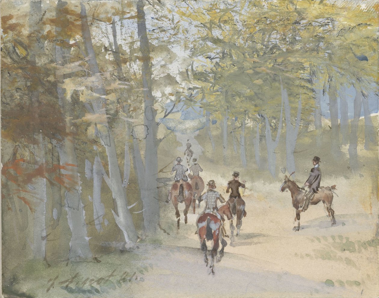 Forest Landscape with Riders by Jules baron Finot