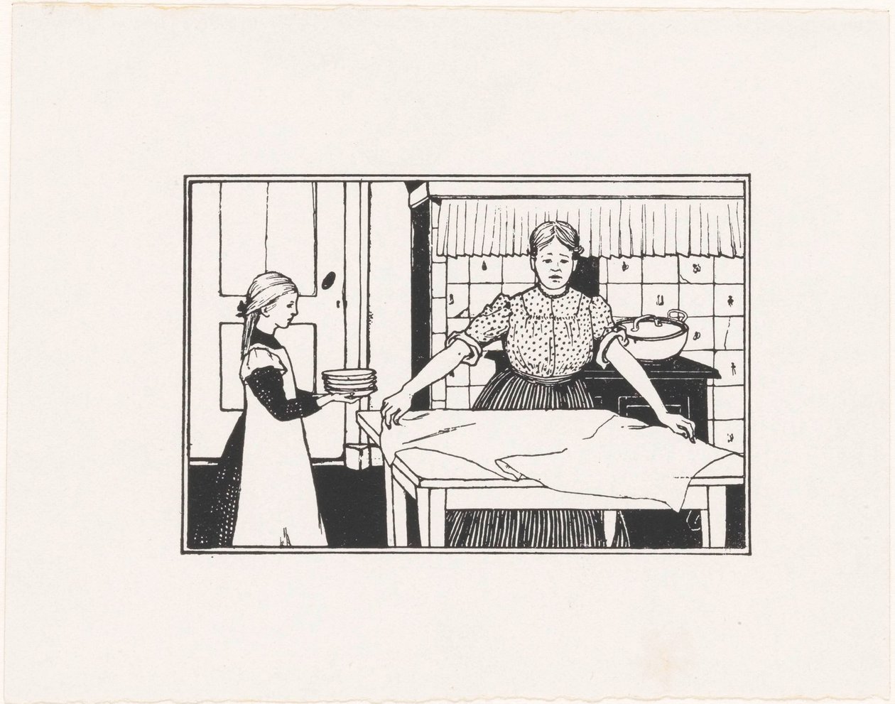 Woman and Girl Setting a Table by Julie de Graag