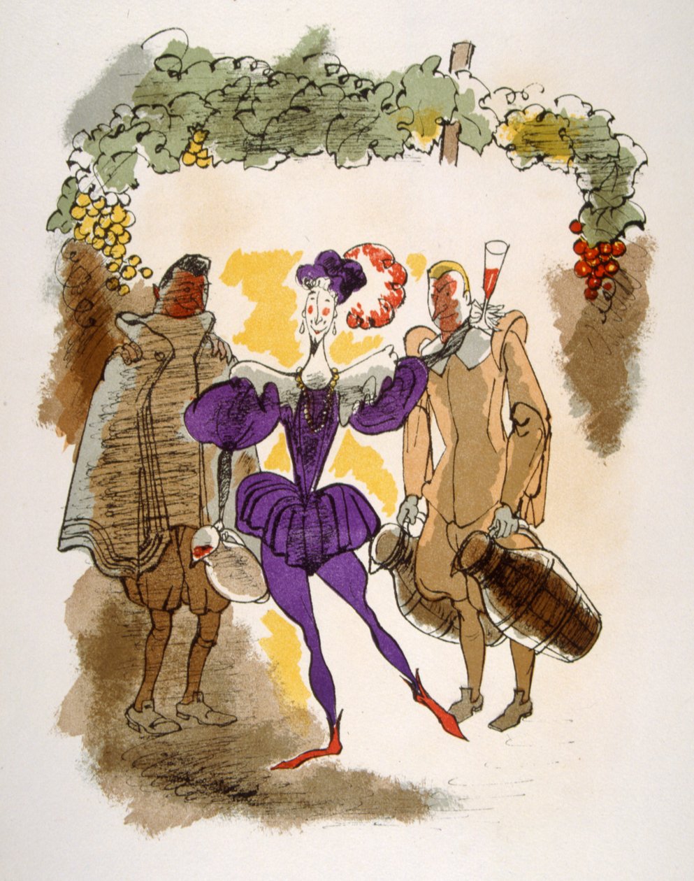 Humorous Wine Illustration 1946. Illustration by Julien Pavil by Julien Pavil