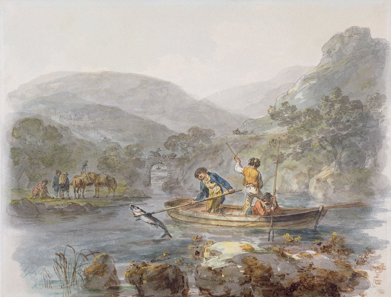 Salmon Spearing by Julius Caesar Ibbetson