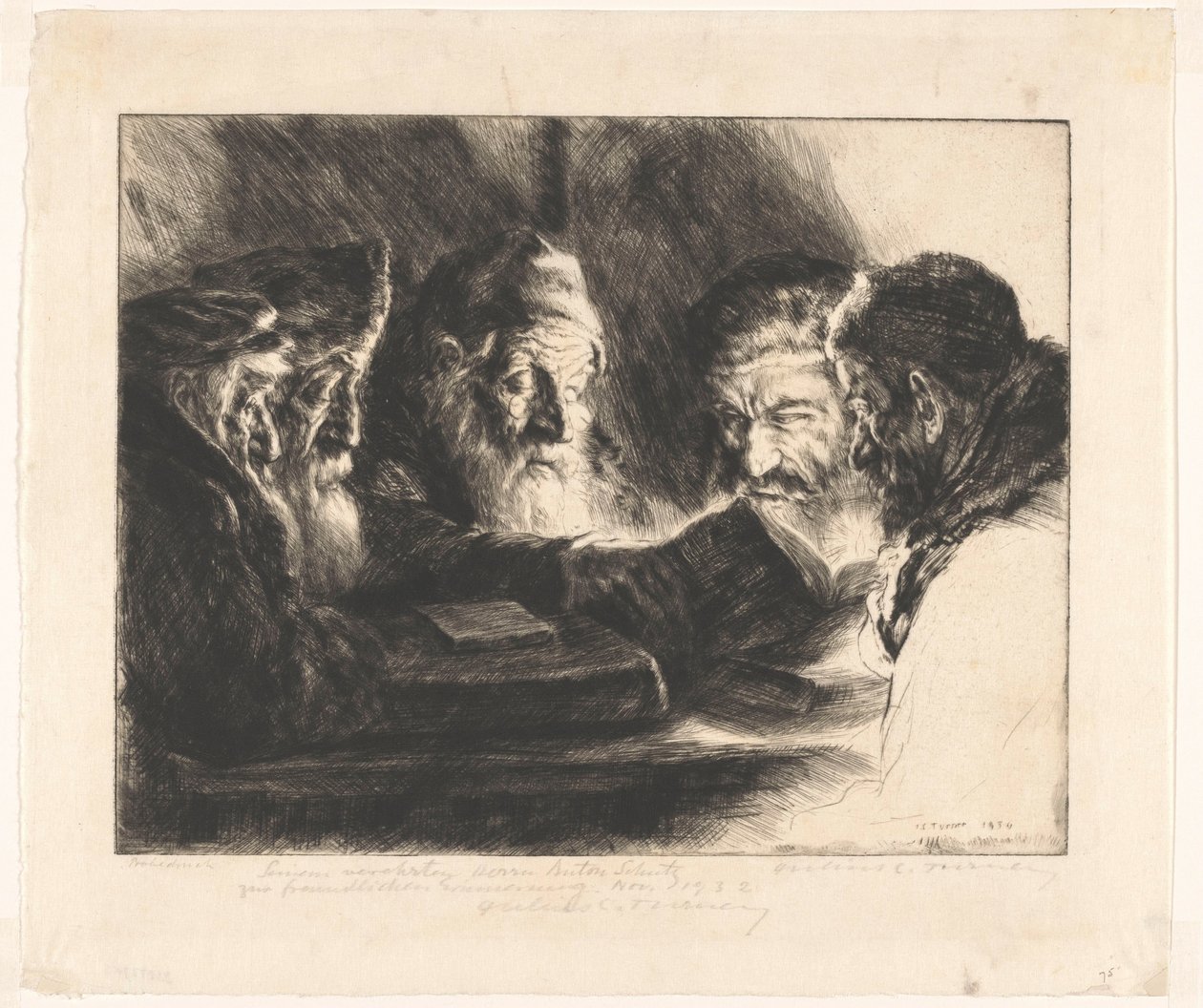 Five Jewish Men Reading by Julius C. Turner (signed by artist)