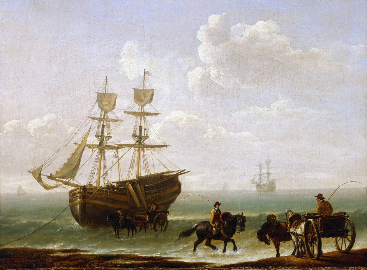A brick caught on the shore, unloaded into carts by Julius Caesar Ibbetson