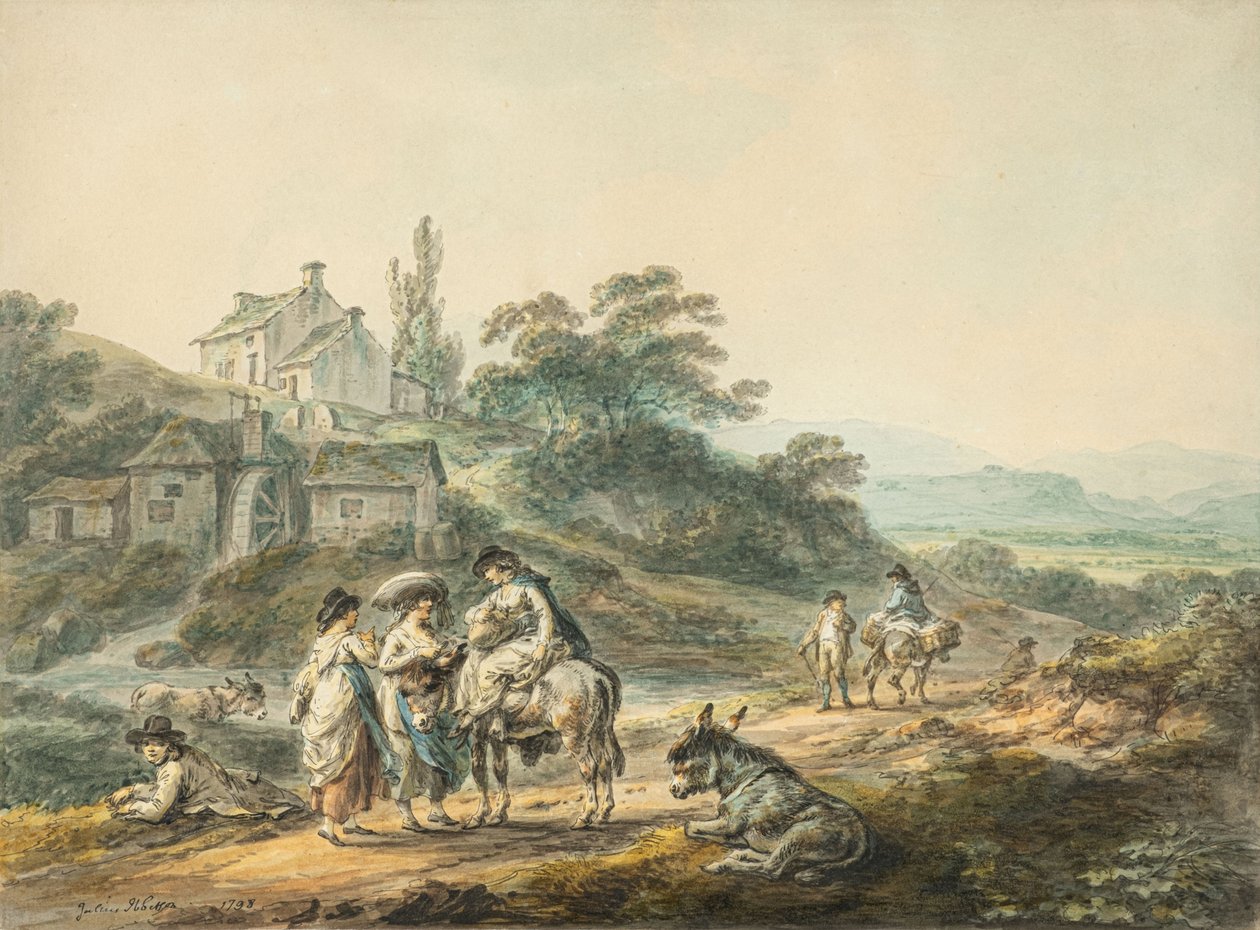 Figures on a Path by a Mill by Julius Caesar Ibbetson