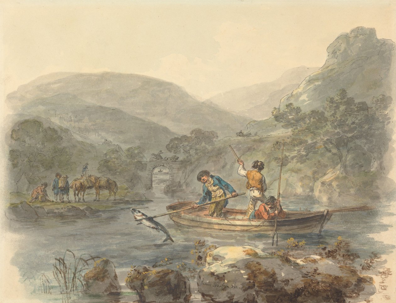 Salmon Spearing by Julius Caesar Ibbetson