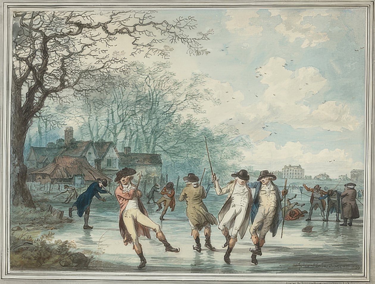 Ice Skaters on the Serpentine in Hyde Park by Julius Caesar Ibbetson