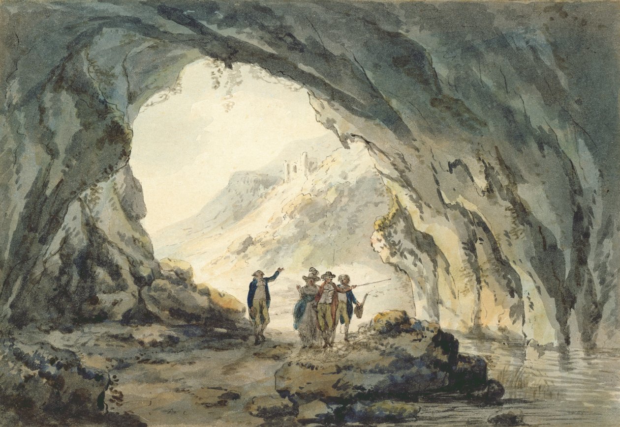 Travellers by a Cave by Julius Caesar Ibbetson