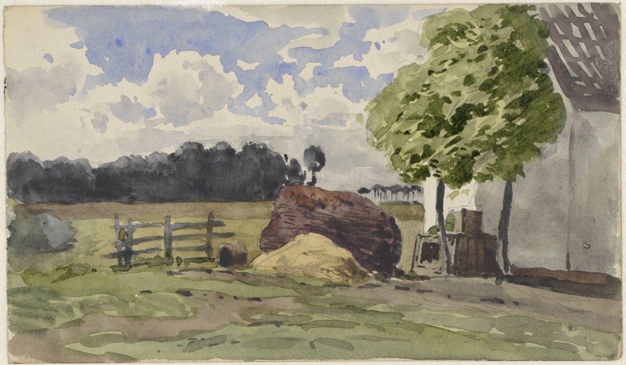 Pile of Wood for a Farm in the Meadow by Julius Jacobus van de Sande Bakhuyzen