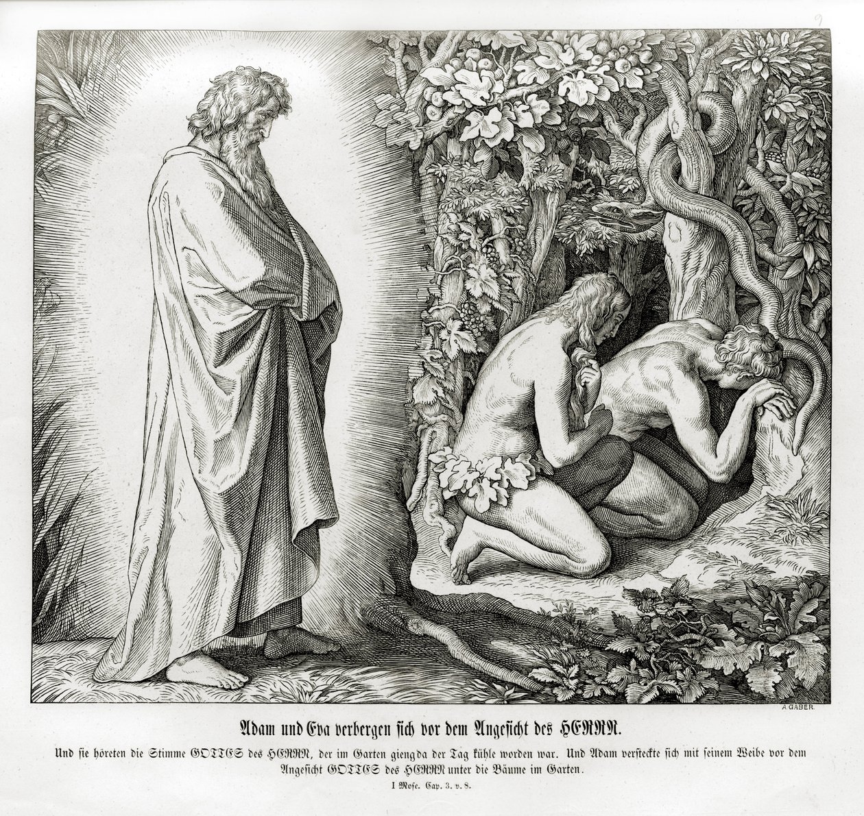 Adam and Eve hide their nakedness, Genesis by Julius Schnorr von Carolsfeld