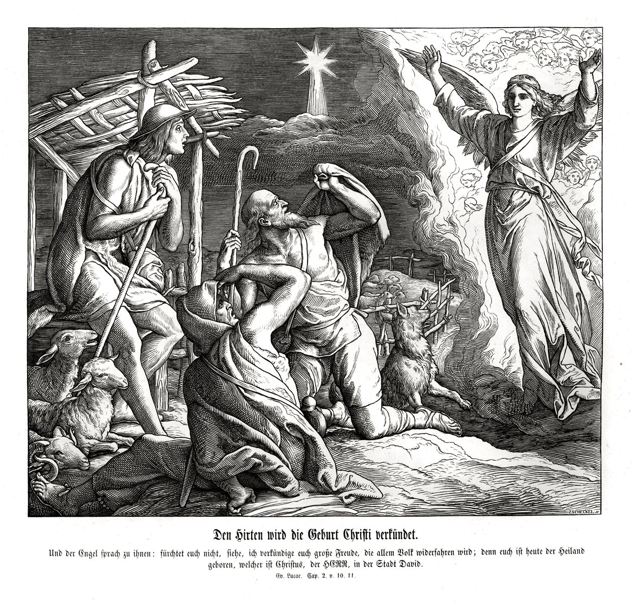 An Angel Appears to the Shepherds, Gospel of Luke by Julius Schnorr von Carolsfeld