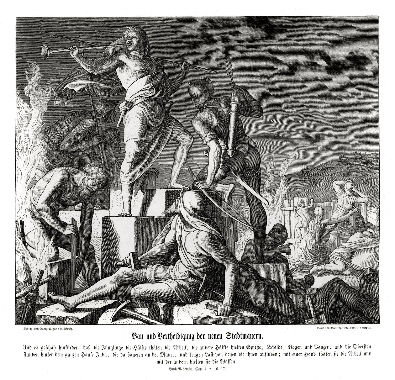 Building and defence of the new city walls, Nehemiah by Julius Schnorr von Carolsfeld