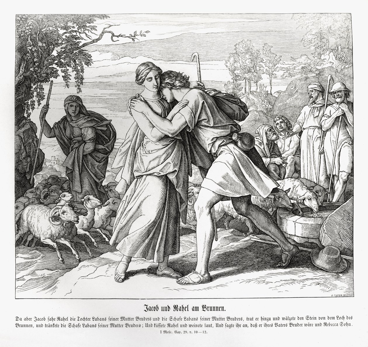 Jacob and Rachel at the well, Genesis by Julius Schnorr von Carolsfeld