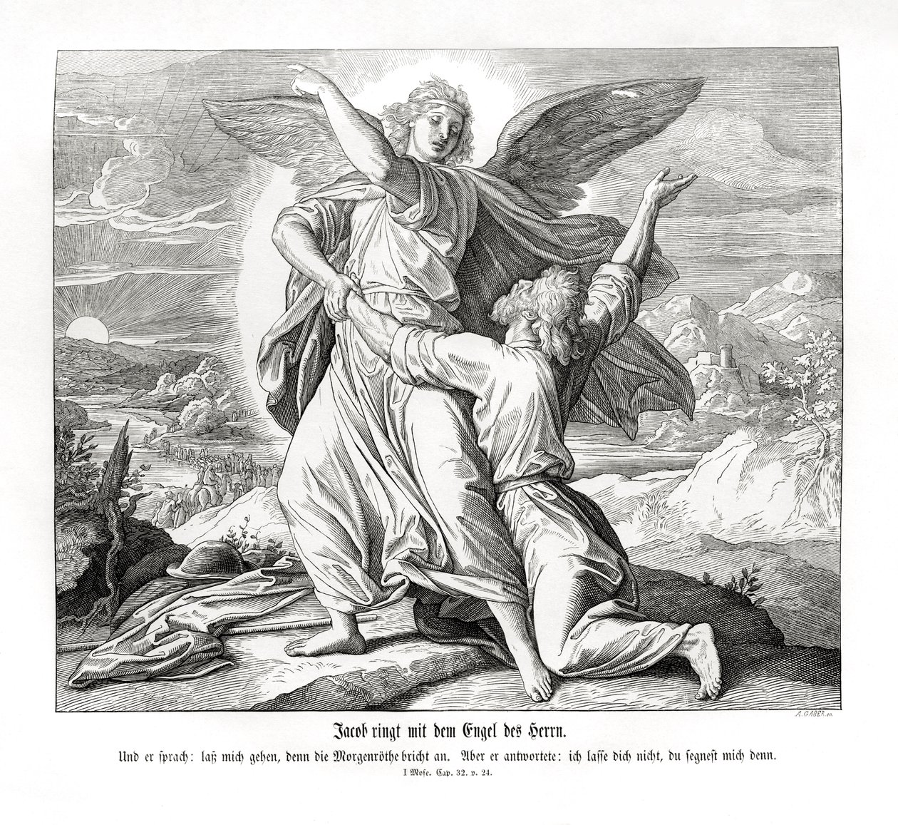 Jacob Wrestling with the Angel, Genesis by Julius Schnorr von Carolsfeld