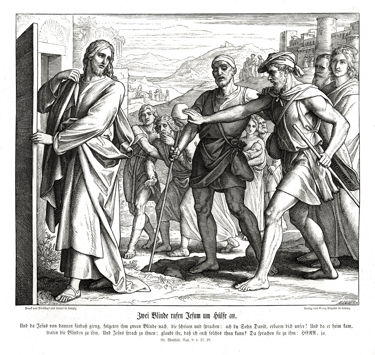 Jesus and the blind men, Gospel of Matthew by Julius Schnorr von Carolsfeld