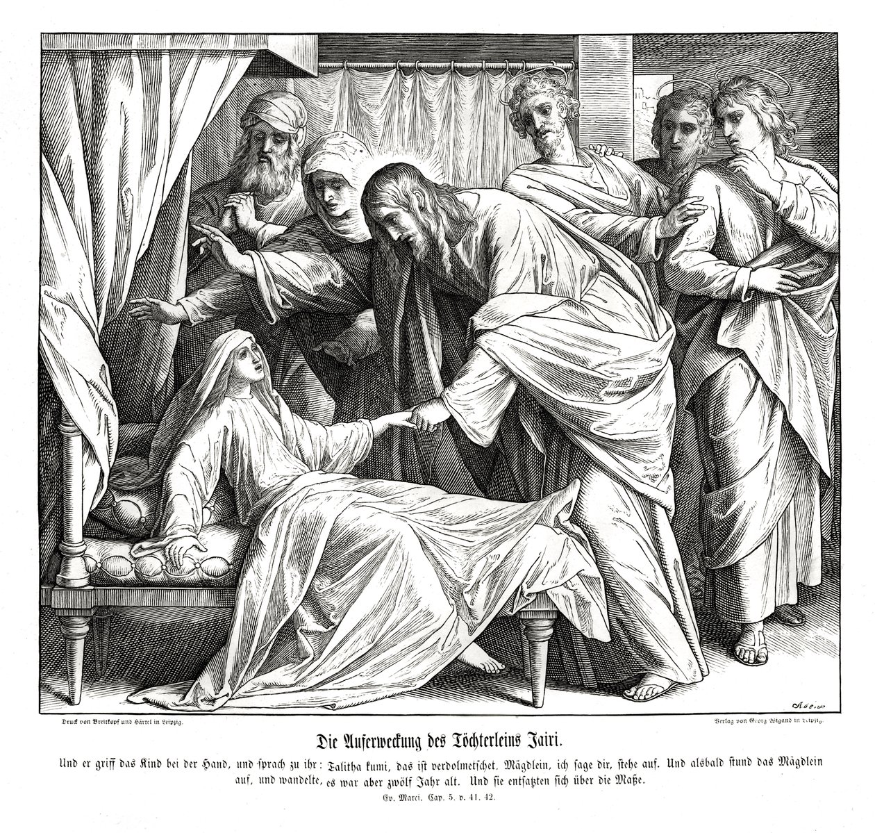 Jesus awakens the little girl, Gospel of Mark by Julius Schnorr von Carolsfeld