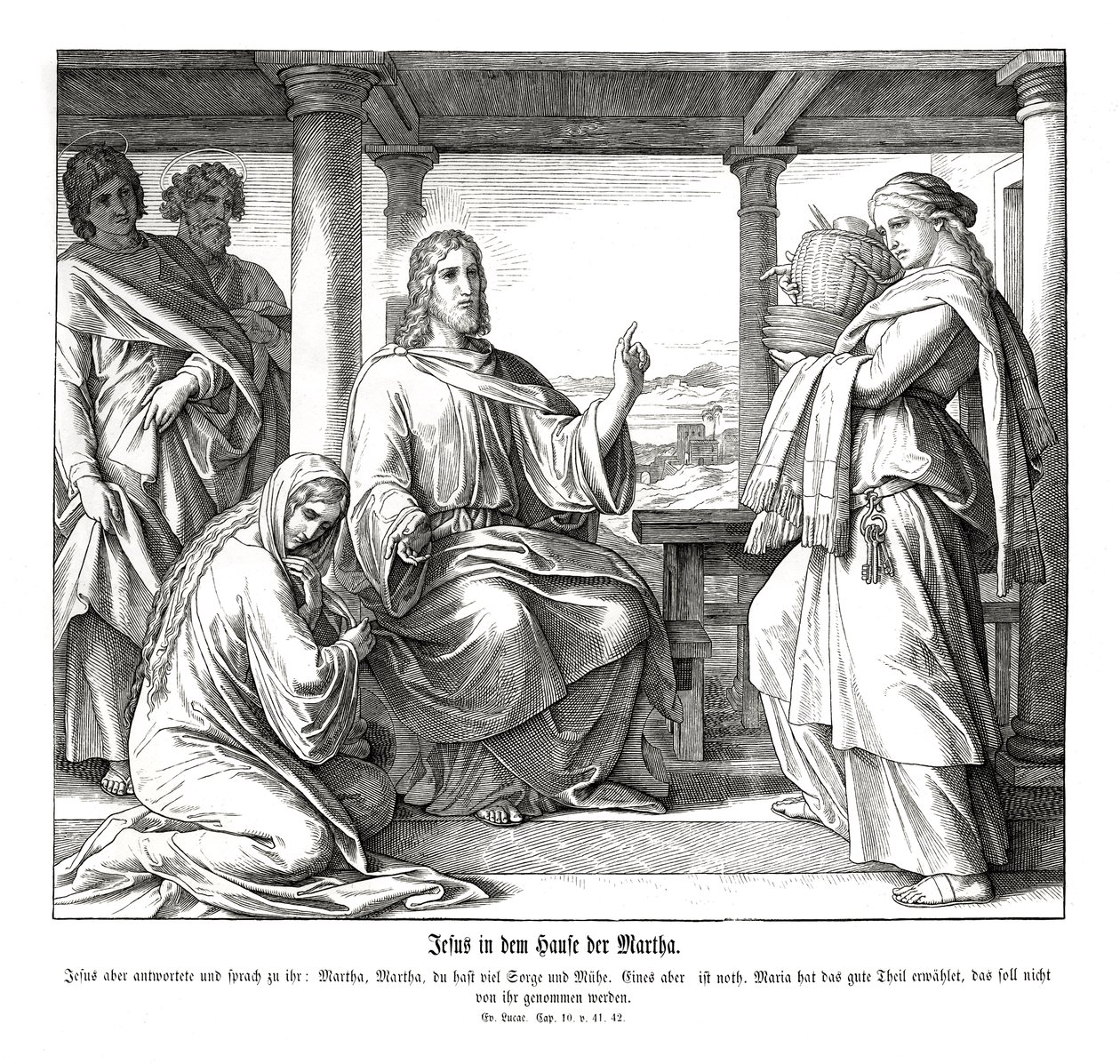 Jesus in the House of Martha, Gospel of Luke by Julius Schnorr von Carolsfeld