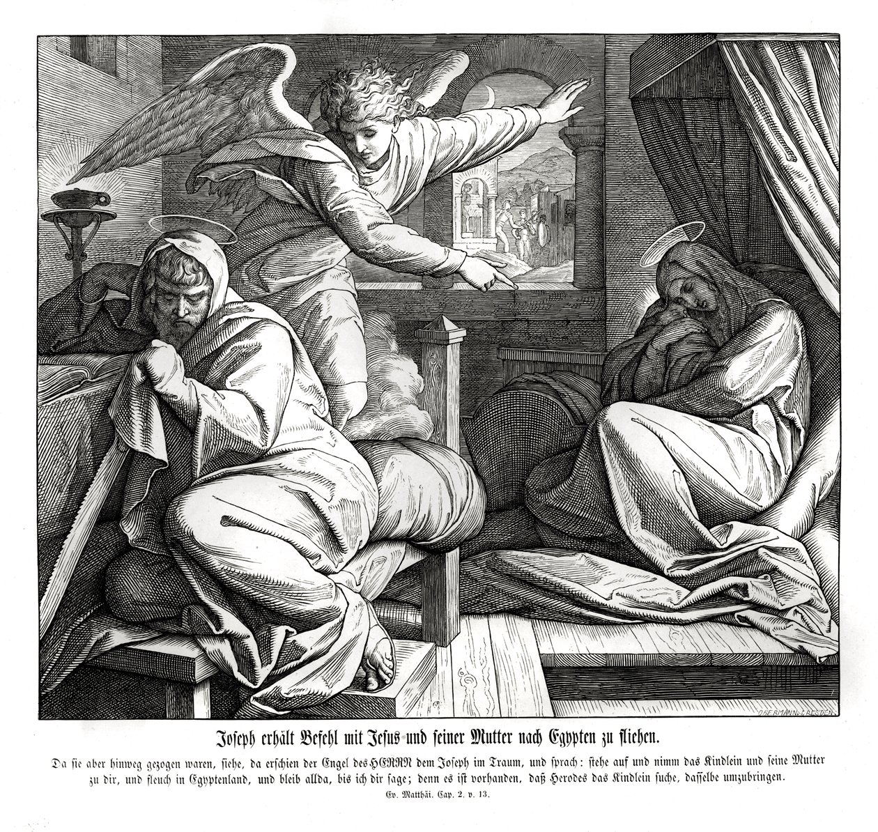 Joseph is warned to flee to Egypt, Gospel of Matthew by Julius Schnorr von Carolsfeld