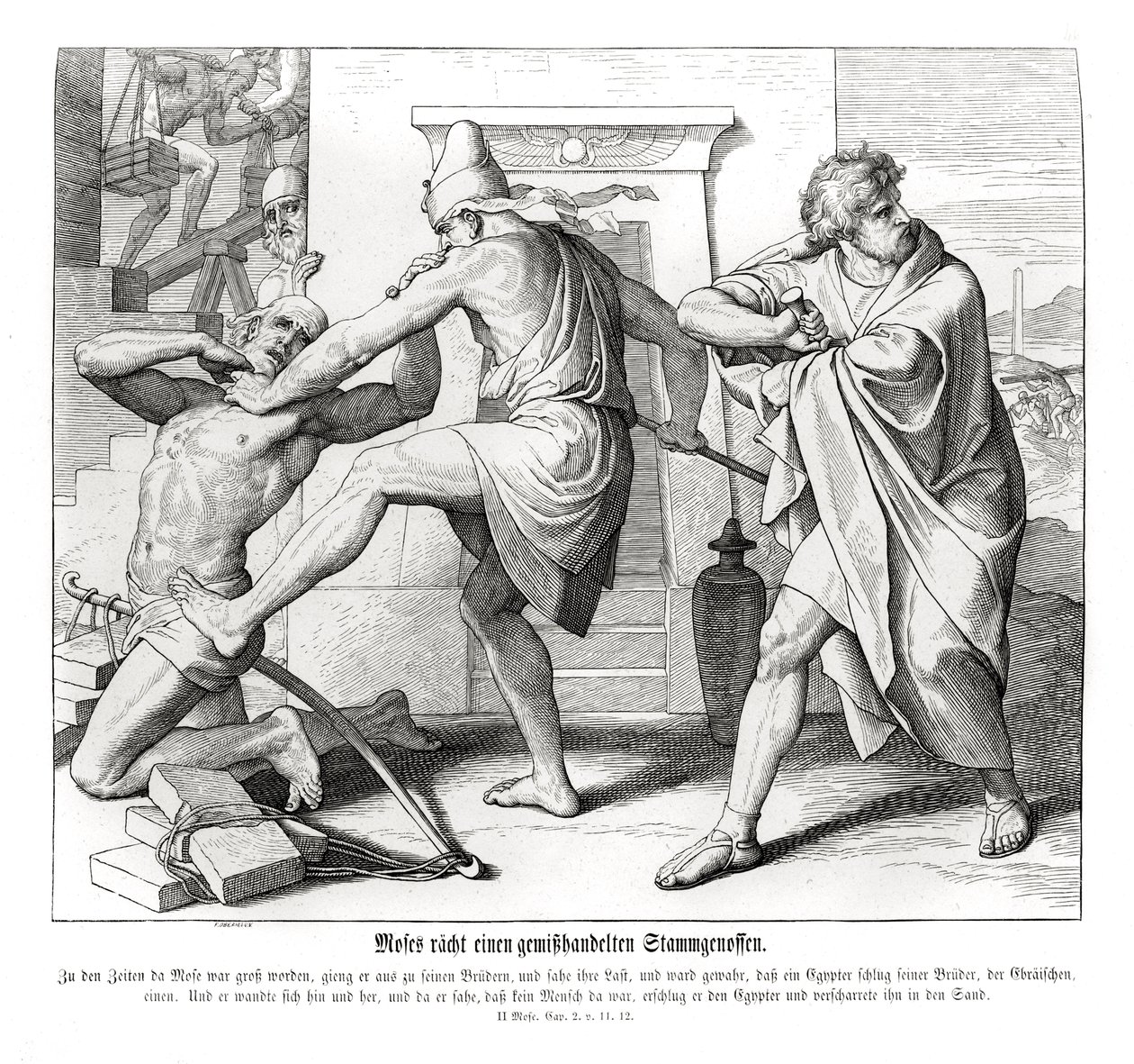 Moses Avenges Mistreatment of His Brethren, Exodus by Julius Schnorr von Carolsfeld